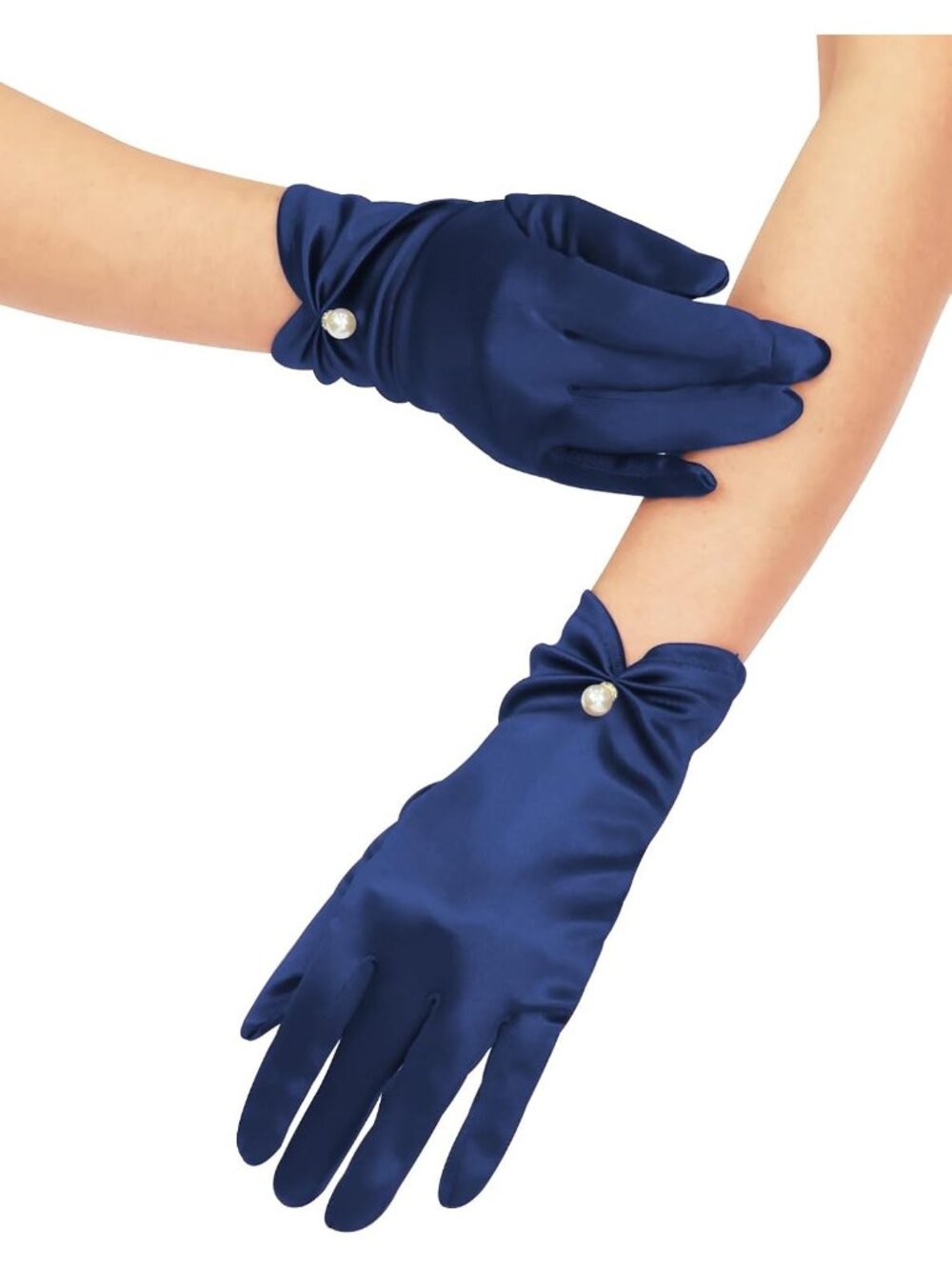 Women's Navy Blue Satin 100% Nylon Short Satin Wedding Tulle Tea Party Glove